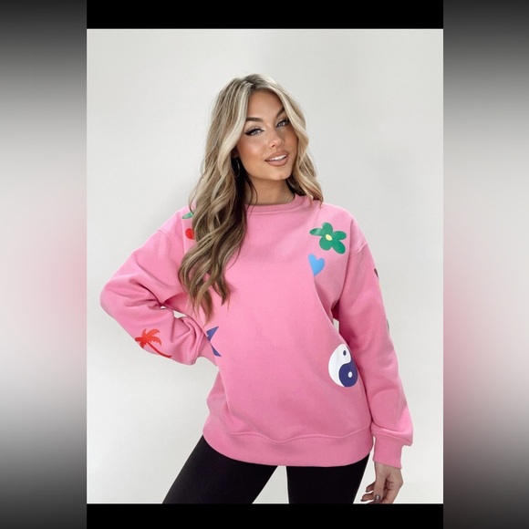 Bailey Rose Graphic Care Way Less Sweatshirt Size Medium Pink Crewneck Pullover - Picture 3 of 15